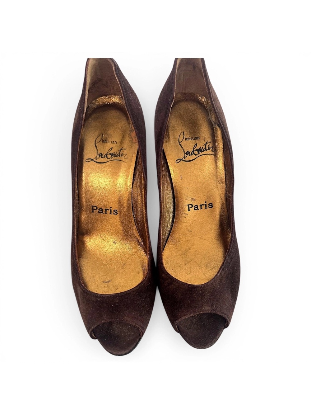 Christian Louboutin Brown Suede Peep-Toe Heels